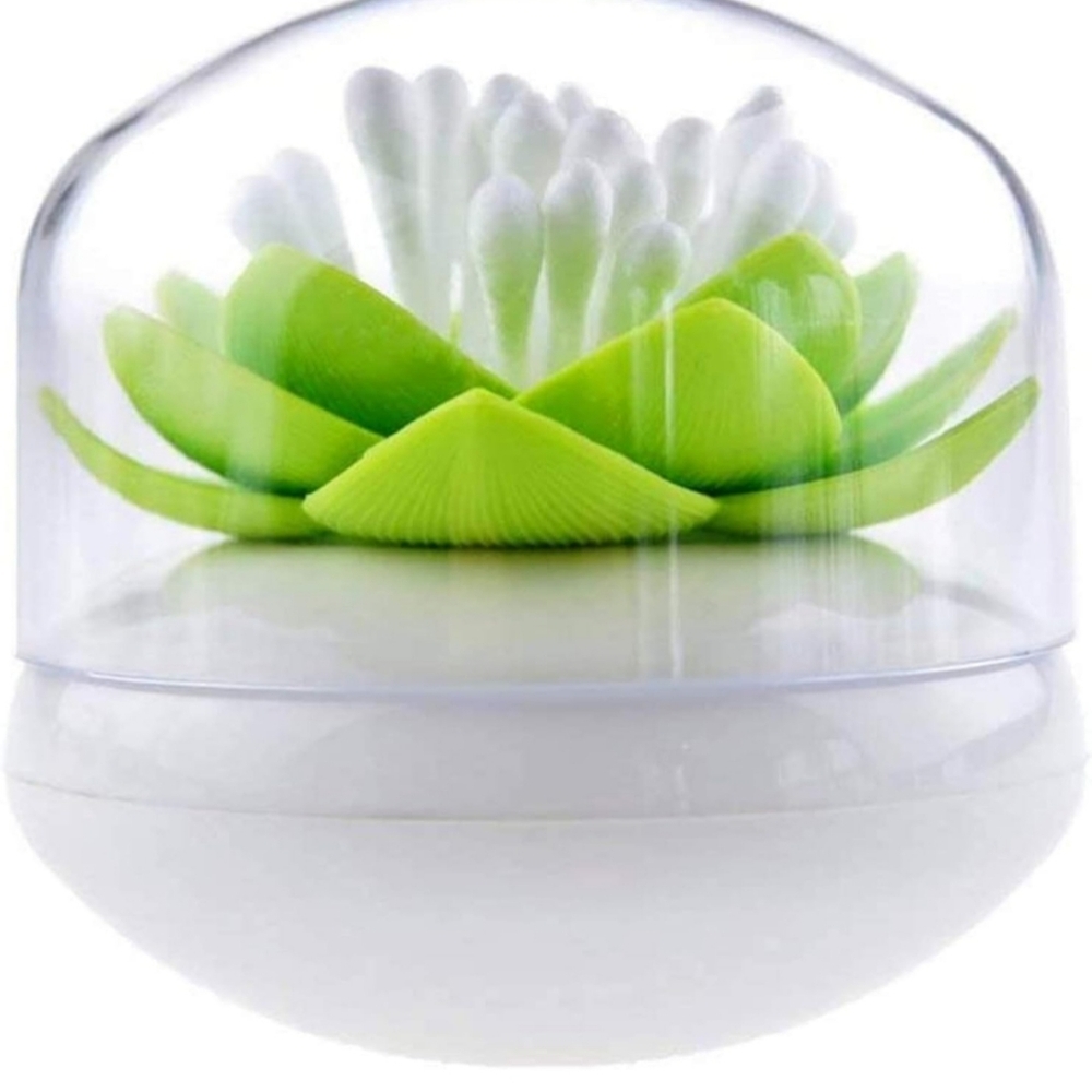 Green and White Lotus Cotton Swab Holder